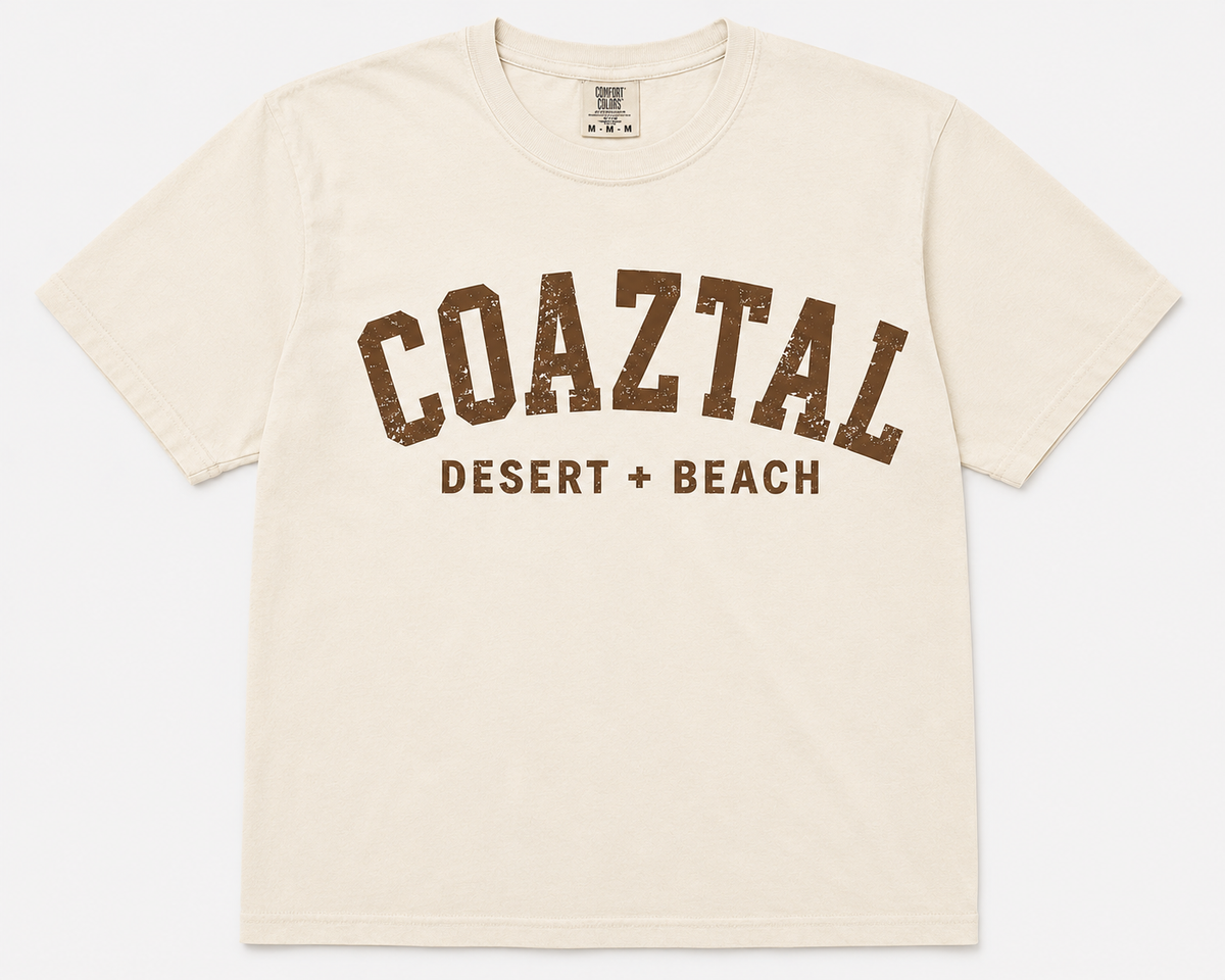 Coaztal Varsity Tee- Ivory + Brown