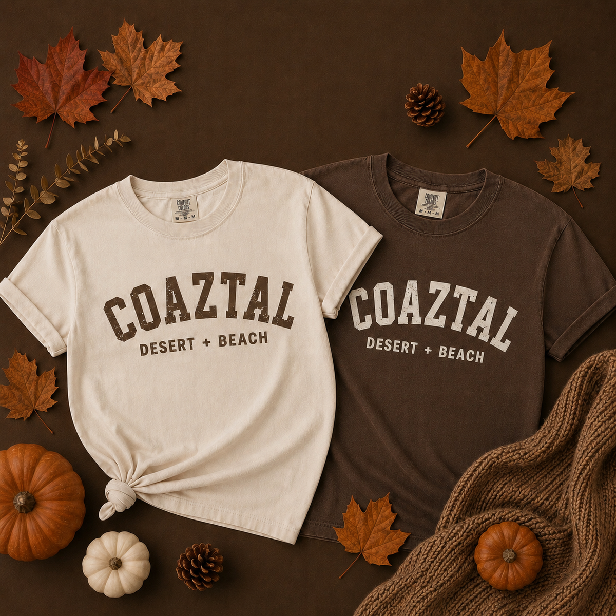 Coaztal Varsity Tee- Ivory + Brown