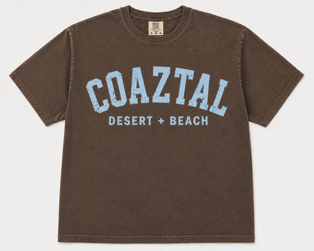 Varsity Tee- Washed Brown + Coaztal Blue