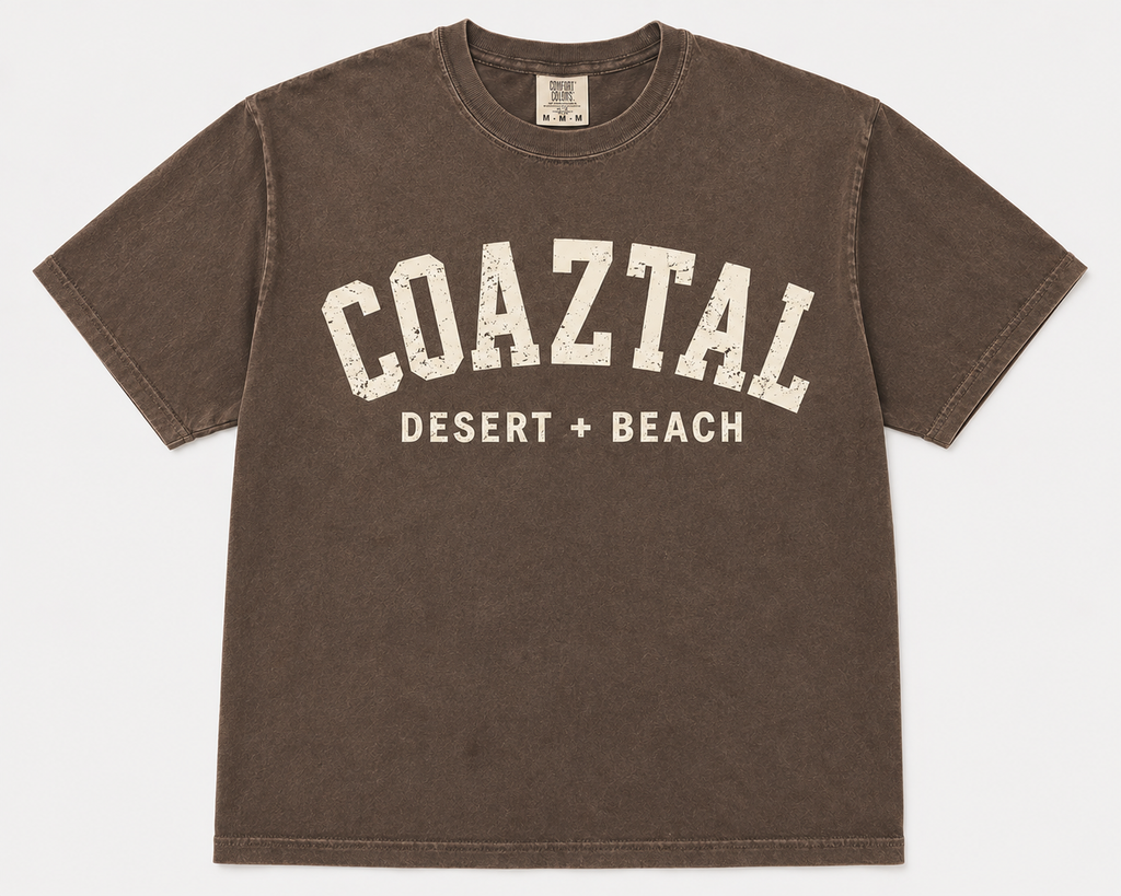 Coaztal Varsity Tee- Washed Brown + Cream