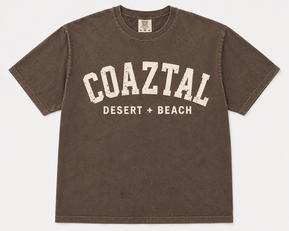 Coaztal Varsity Tee- Washed Brown + Cream